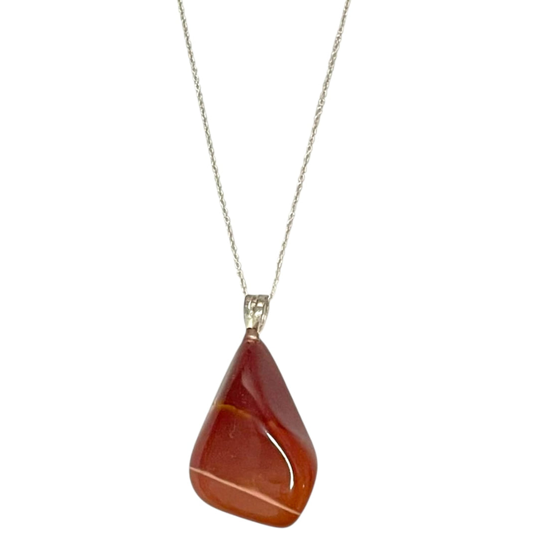 Mookaite pendant with ochre, red and mustard tones set in hallmarked sterling silver – crystal necklace for vitality, ancestral wisdom and grounded change