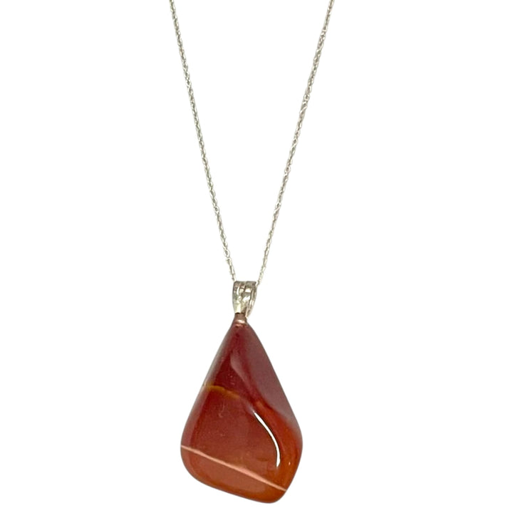 Mookaite pendant with ochre, red and mustard tones set in hallmarked sterling silver – crystal necklace for vitality, ancestral wisdom and grounded change