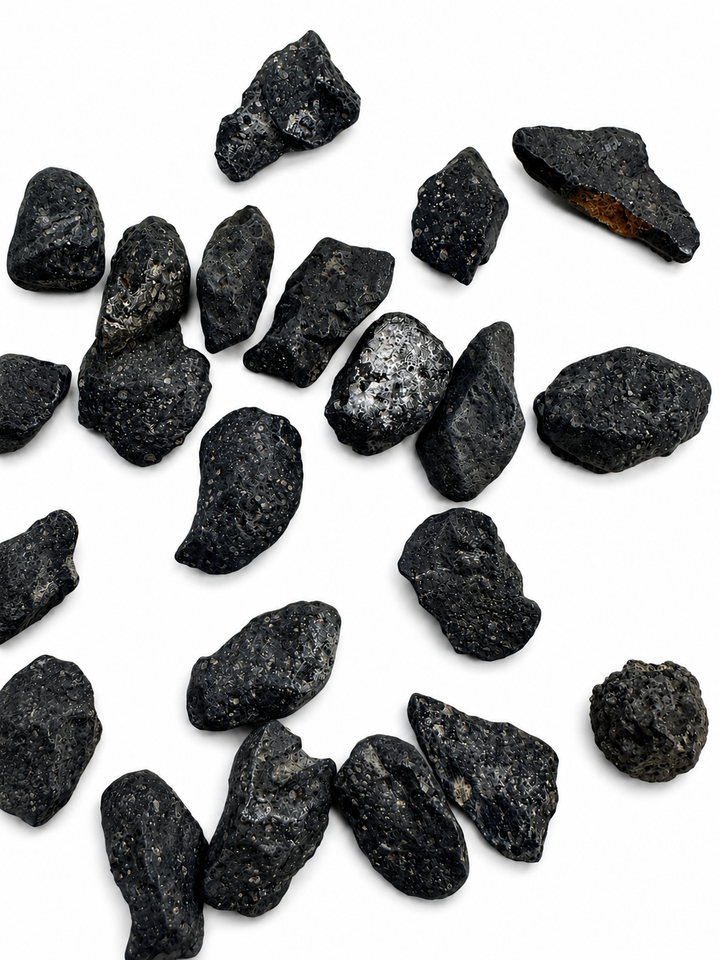 Raw NWA 13683 Rumuruti Chondrite specimen on a white background.