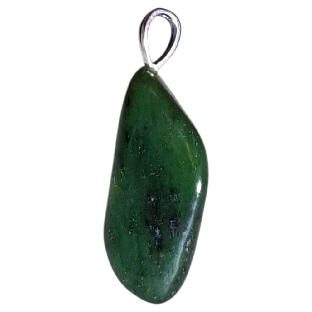 Nephrite Jade pendant with deep green tones set in hallmarked sterling silver – crystal necklace for prosperity, protection, and emotional harmony