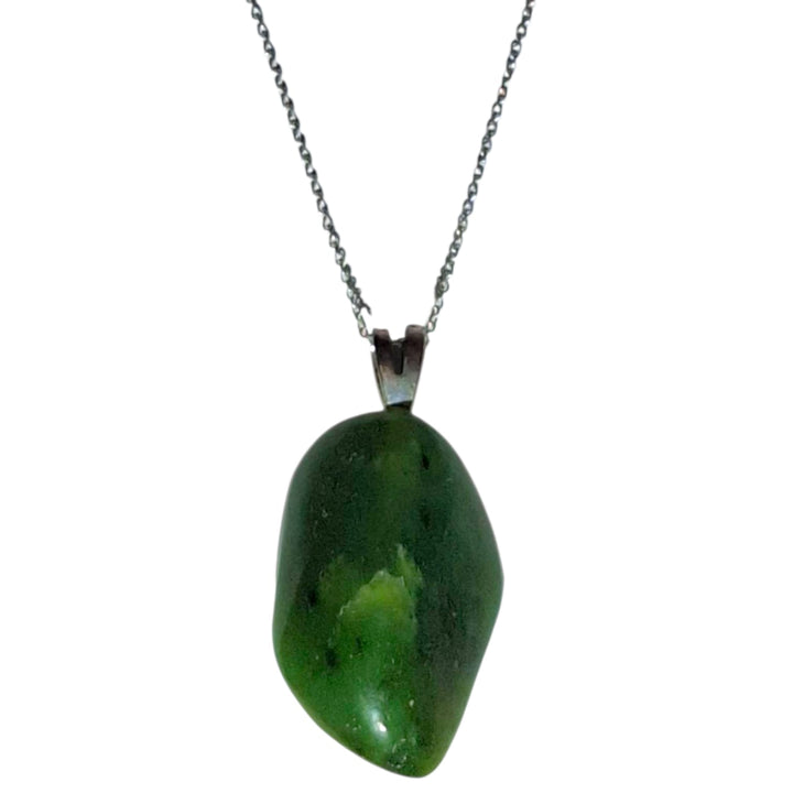 Nephrite Jade pendant with deep green tones set in hallmarked sterling silver – crystal necklace for prosperity, protection, and emotional harmony