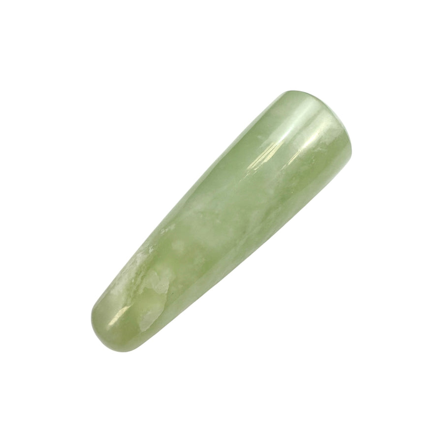GeoFossils Smooth New Jade Massage Wand – soft green polished serpentine crystal wand for emotional healing, balance and heart chakra support