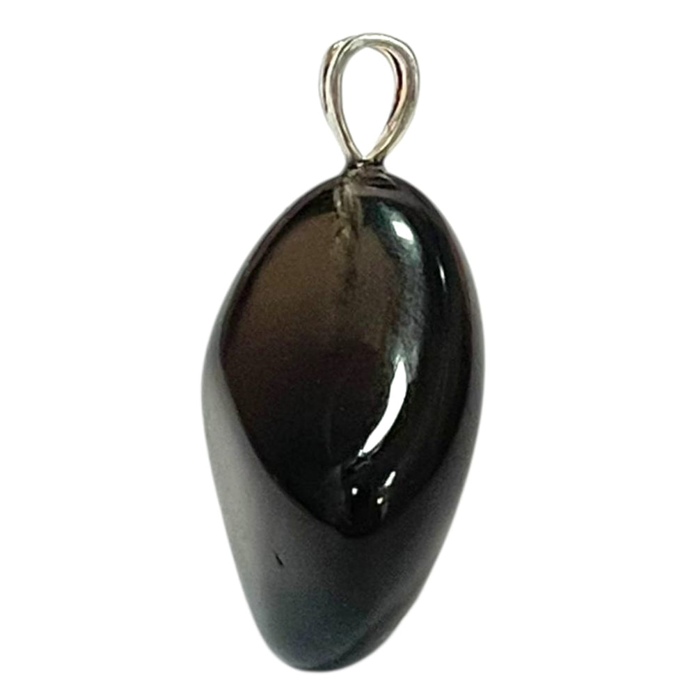 Obsidian Apache Tears pendant with smoky black tone set in hallmarked sterling silver – crystal necklace for grief healing, grounding and emotional protection