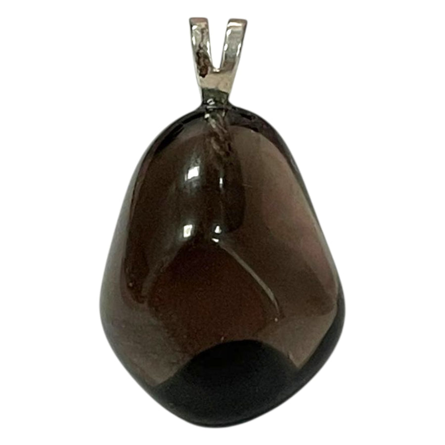 Obsidian Apache Tears pendant with smoky black tone set in hallmarked sterling silver – crystal necklace for grief healing, grounding and emotional protection