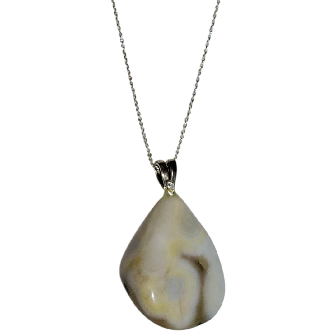 Ocean Jasper pendant with soft oceanic patterns set in hallmarked sterling silver – crystal necklace for emotional healing, joy and balanced flow