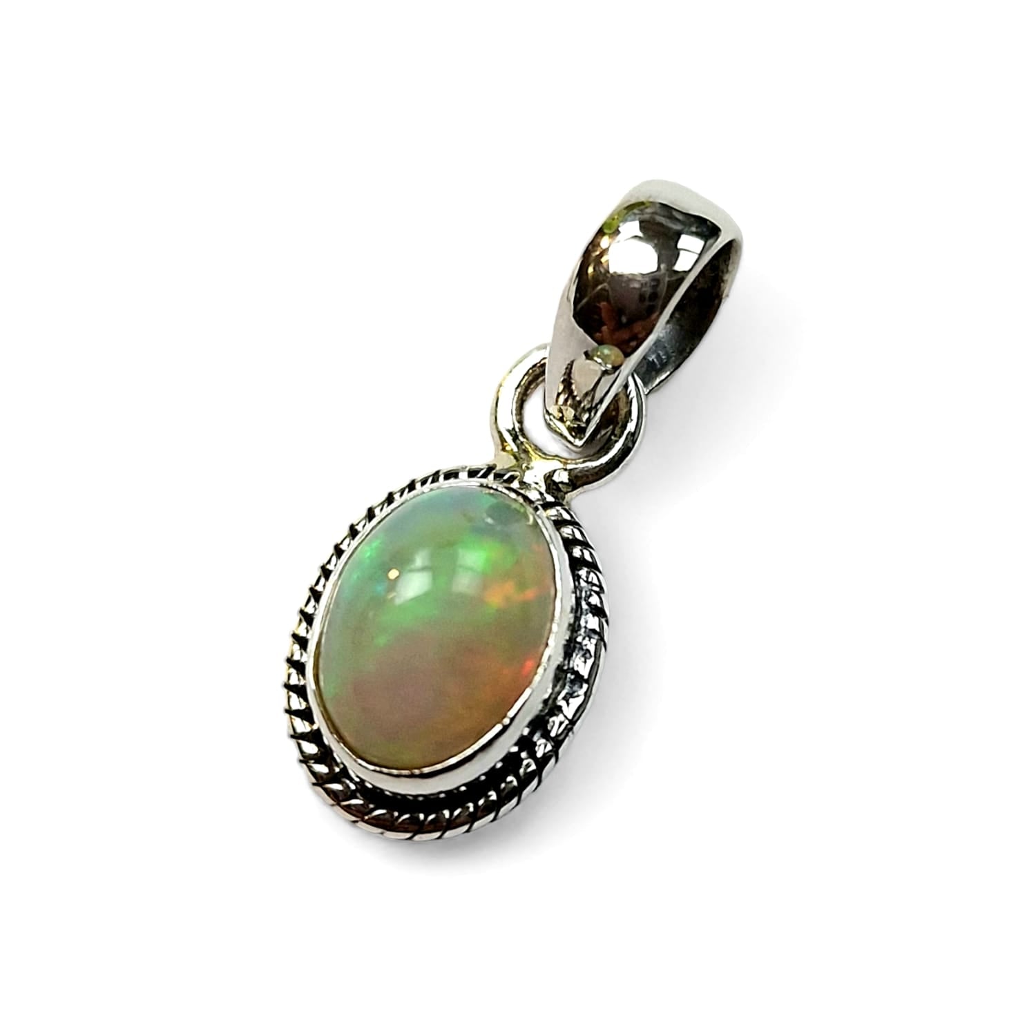 GeoFossils Fire Opal Sterling Silver Oval Pendant