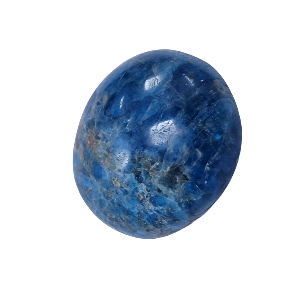 GeoFossils Blue Apatite Galet – exact polished crystal shown, deep blue phosphate mineral for manifestation, communication, and clarity. Hand-prepared in the UK.