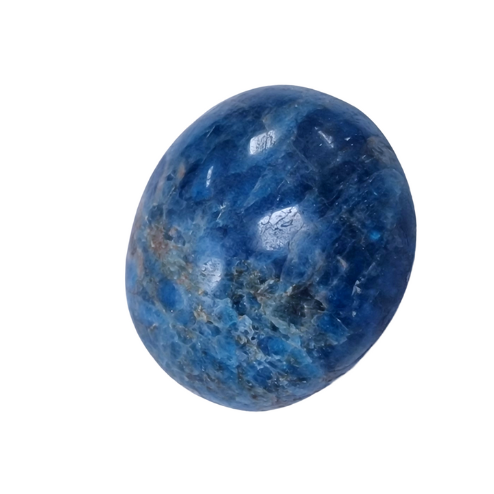 GeoFossils Blue Apatite Galet – exact polished crystal shown, deep blue phosphate mineral for manifestation, communication, and clarity. Hand-prepared in the UK.