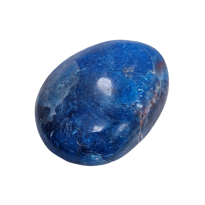GeoFossils Blue Apatite Galet – exact polished crystal shown, deep blue phosphate mineral for manifestation, communication, and clarity. Hand-prepared in the UK.