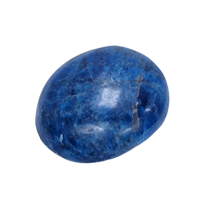 GeoFossils Blue Apatite Galet – exact polished crystal shown, deep blue phosphate mineral for manifestation, communication, and clarity. Hand-prepared in the UK.