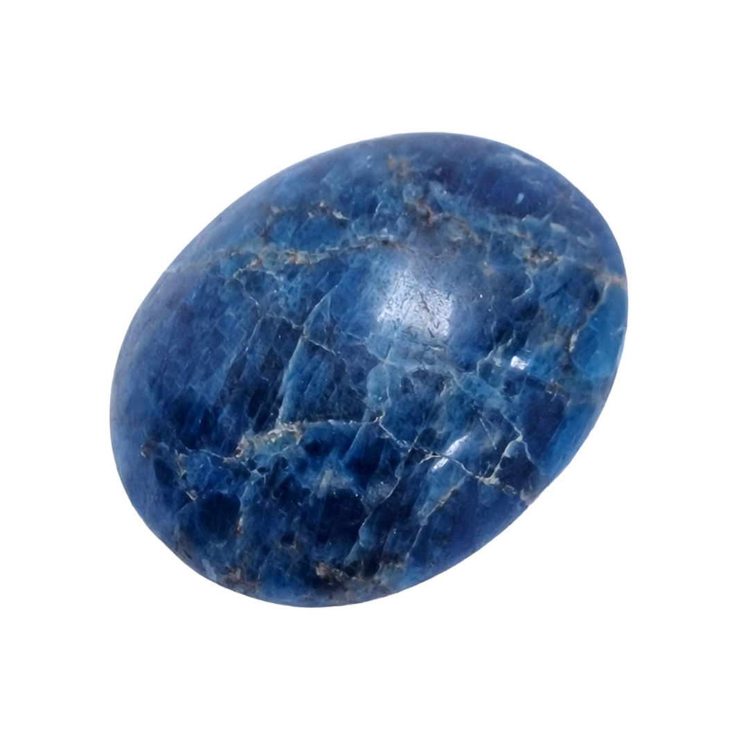 GeoFossils Blue Apatite Galet – exact polished crystal shown, deep blue phosphate mineral for manifestation, communication, and clarity. Hand-prepared in the UK.
