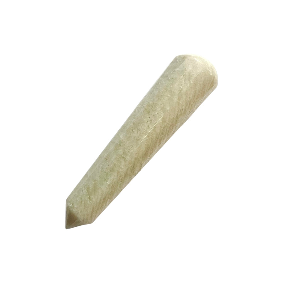 GeoFossils Smooth Pastel Moonstone Massage Wand – soft pink, peach and cream crystal wand for emotional healing, feminine energy and intuitive calm