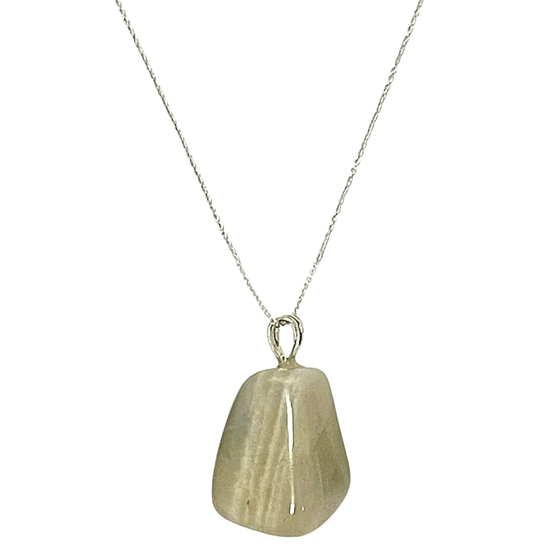 Pastel Moonstone pendant with soft shimmer and pale hues set in hallmarked sterling silver – crystal necklace for emotional harmony and intuition