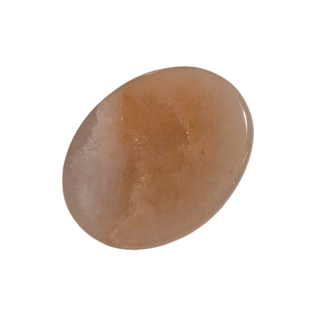 Pastel Moonstone Worry Stone by GeoFossils – smooth, oval stone in soft pastel tones, perfect for emotional healing, enhancing intuition, and connecting with the Crown and Third Eye Chakras, associated with the Water element.