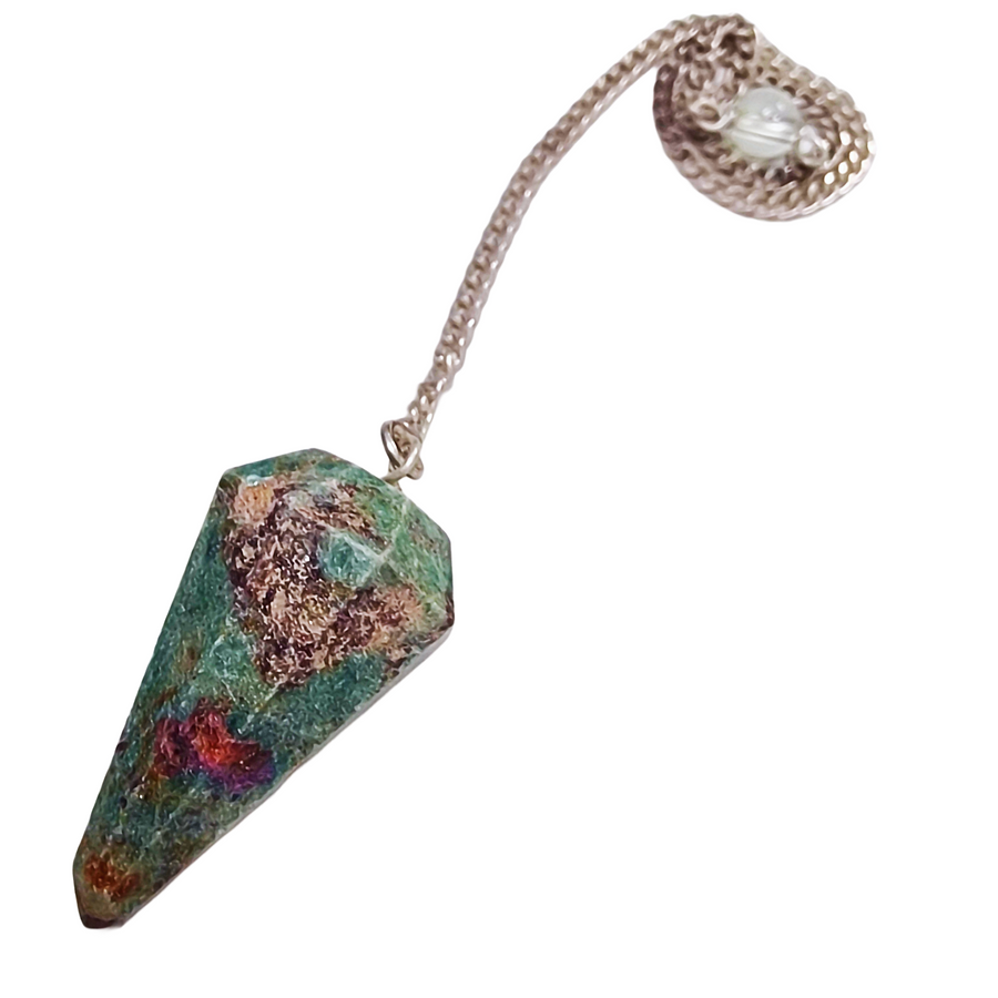 Green and pink Ruby in Fuchsite dowsing pendulum for emotional healing