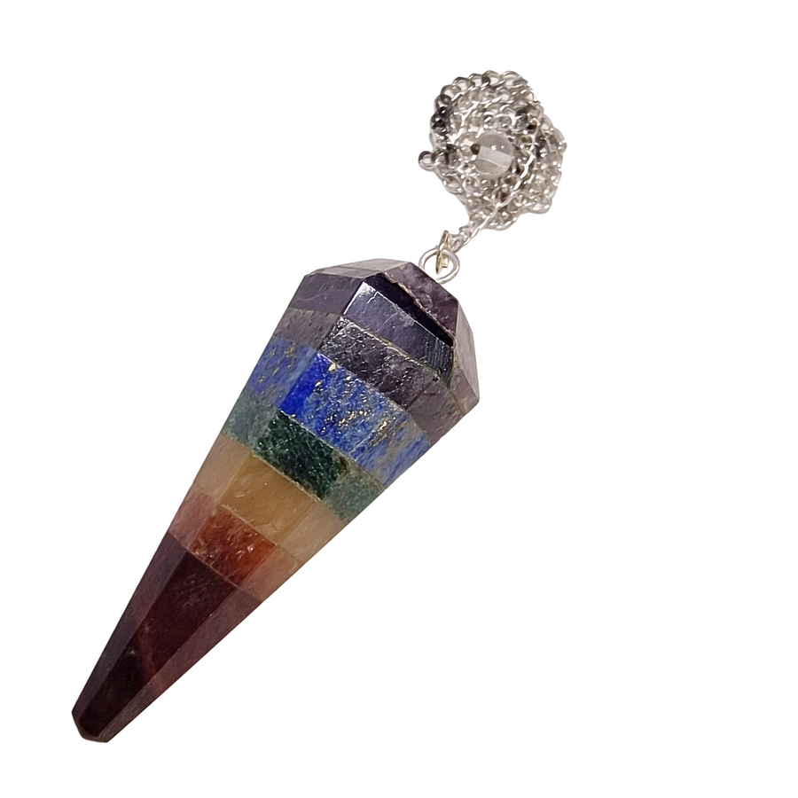 Bonded Chakra pendulum with seven crystal layers and silver-toned chain