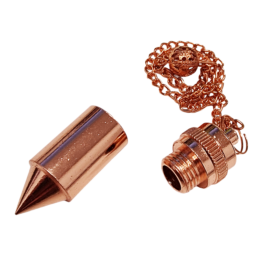 Copper pendulum with openable point ready to fill with keepsakes or energy tools