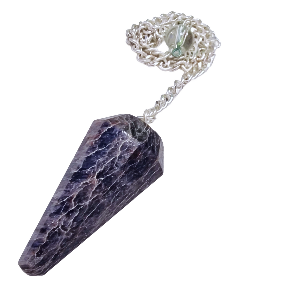 Polished violet-blue Iolite crystal pendulum used for divination