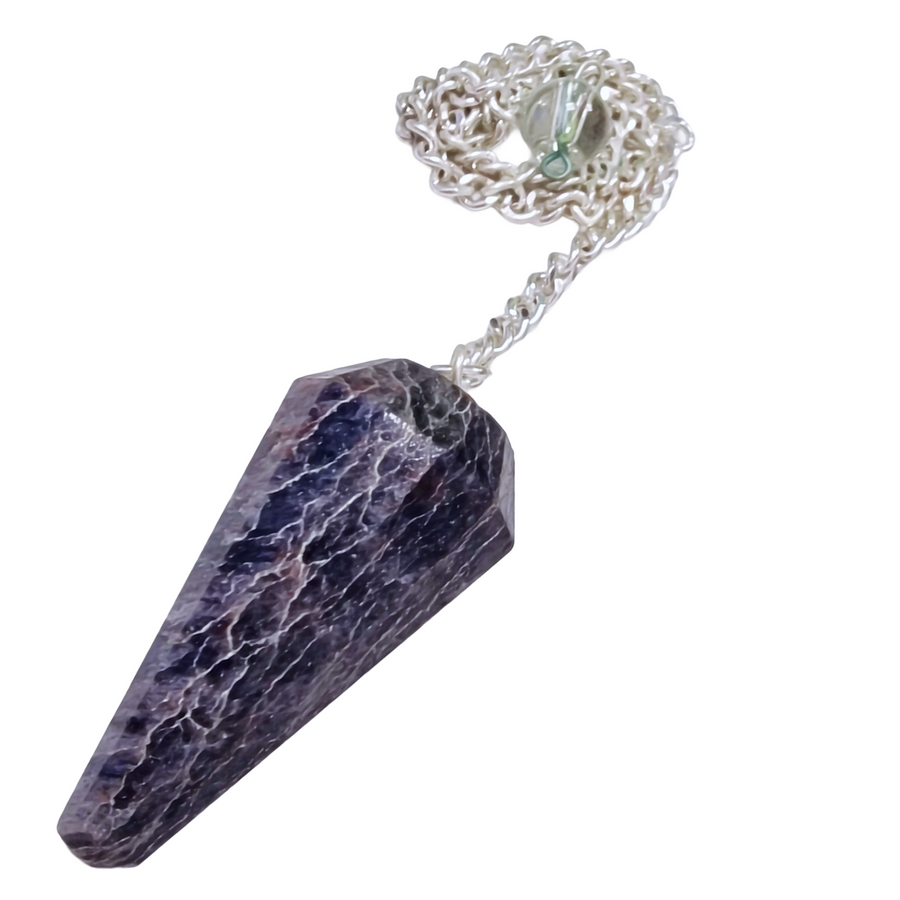 Polished violet-blue Iolite crystal pendulum used for divination