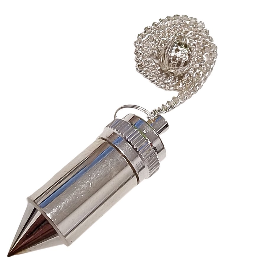 Empty point pendulum with chamber for crystals, herbs, or charms