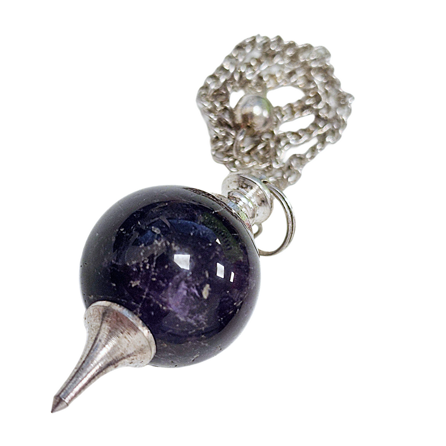 Polished amethyst sphere pendulum for spiritual clarity and divination