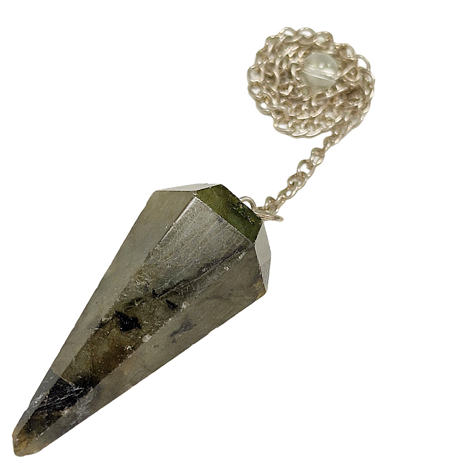 Labradorite dowsing pendulum with iridescent blue and gold flashes