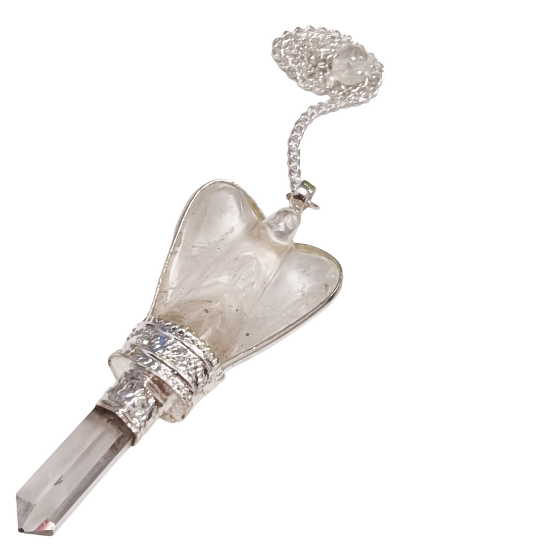 Hand-carved angel-shaped crystal quartz pendulum for divine guidance