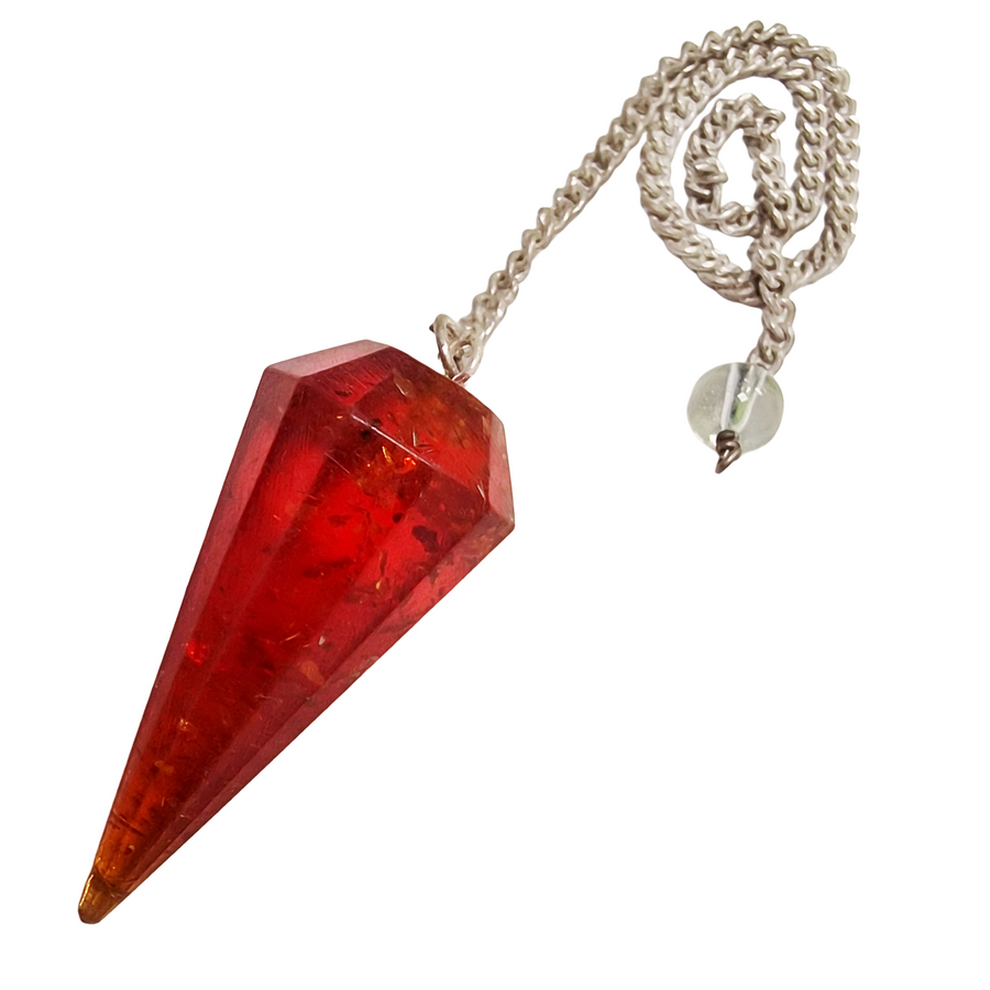 Amber pendulum with golden glow and silver chain