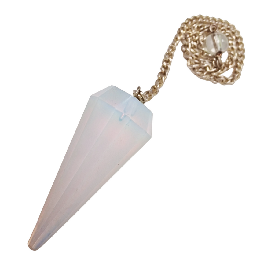 Opalite pendulum with iridescent glow and silver chain