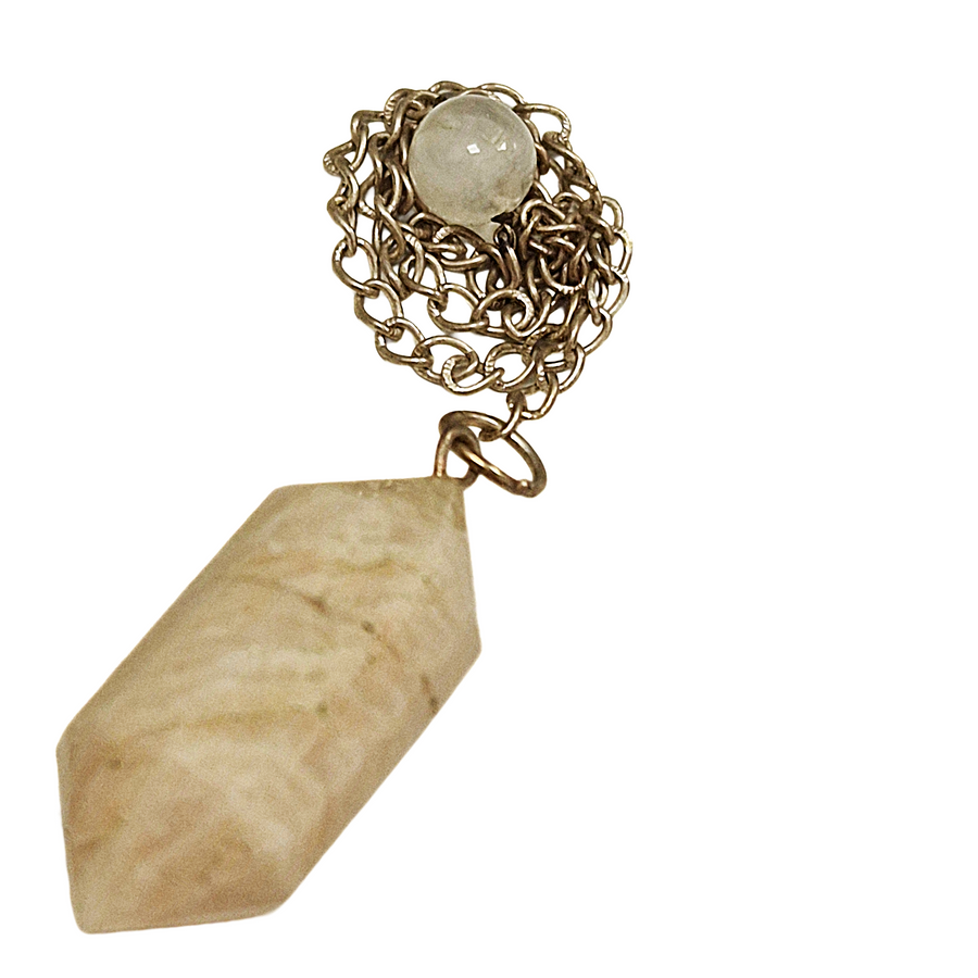 Moonstone double terminated pendulum with silver-toned chain
