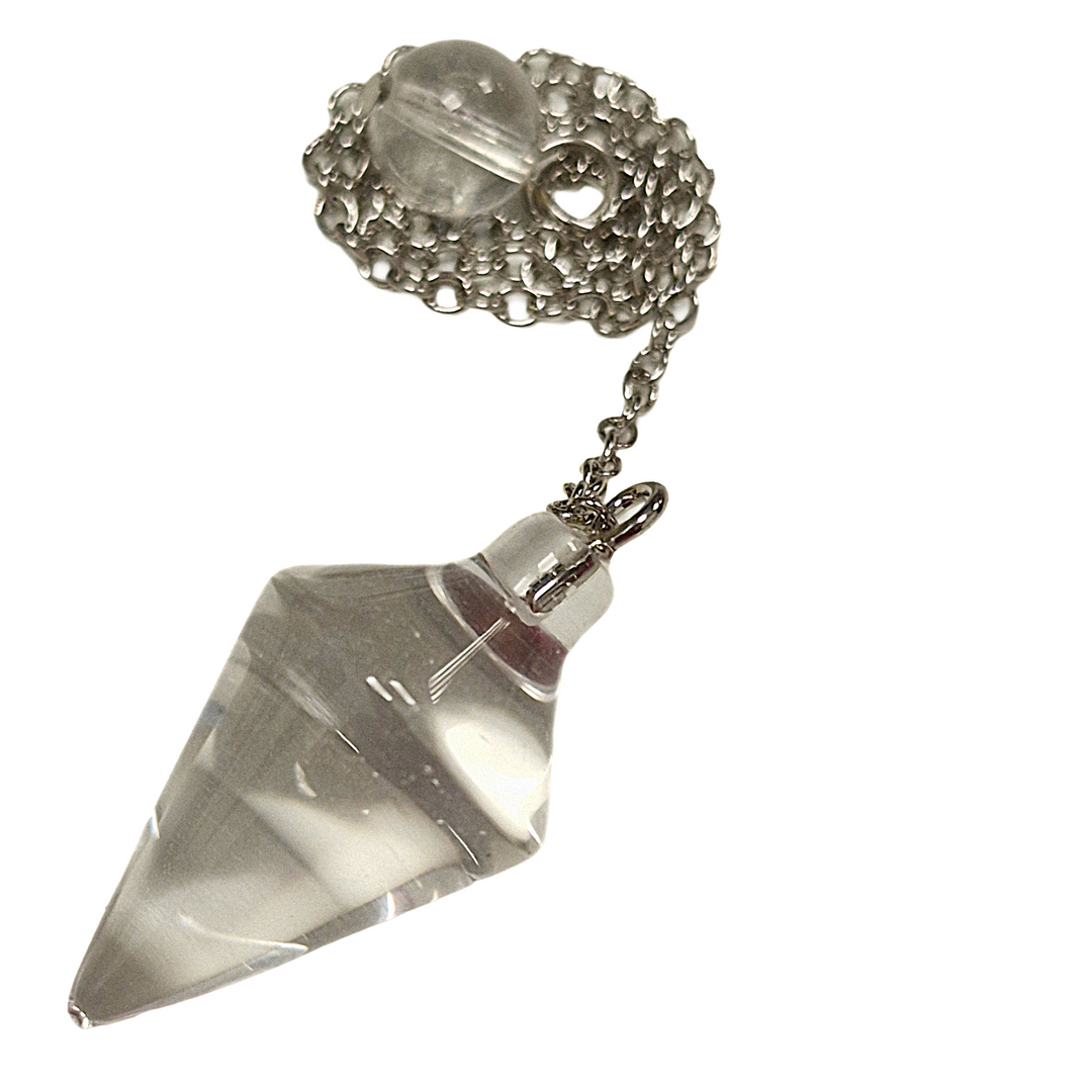 Clear quartz cone-shaped pendulum for divination and energy alignment