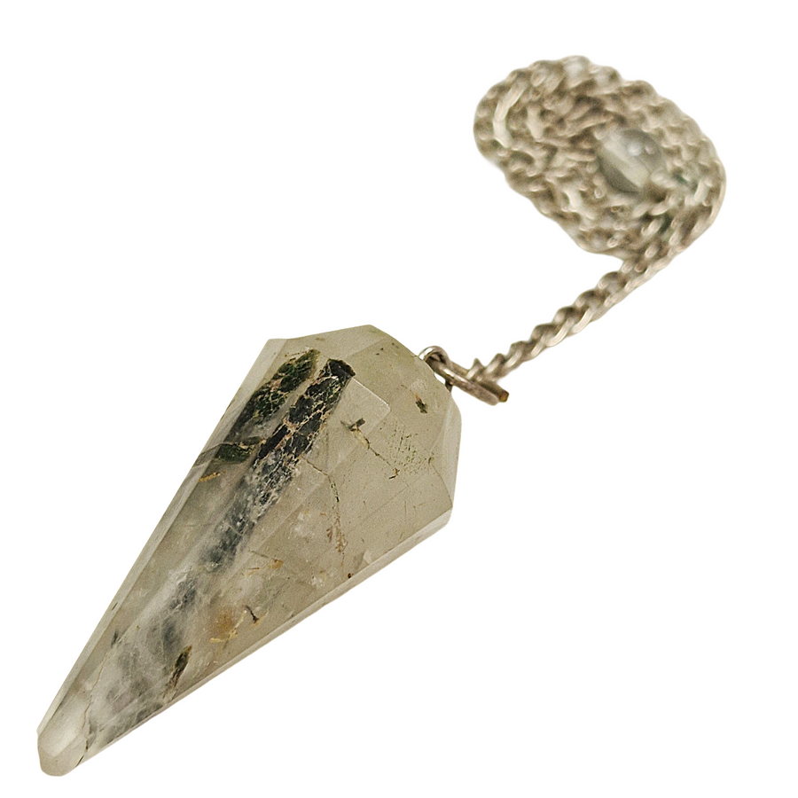 Quartz pendulum with green tourmaline inclusions for divination