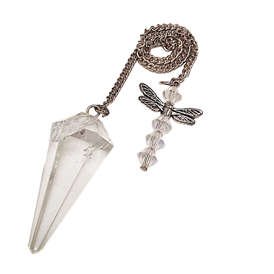 Crystal quartz pendulum with angel design for clarity and balance