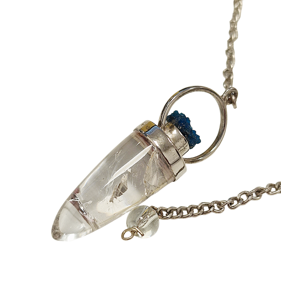 Awaken intuition with our Cavansite and Crystal Quartz Cone Pendulum. A high-vibration tool for divination, meditation, and spiritual clarity.