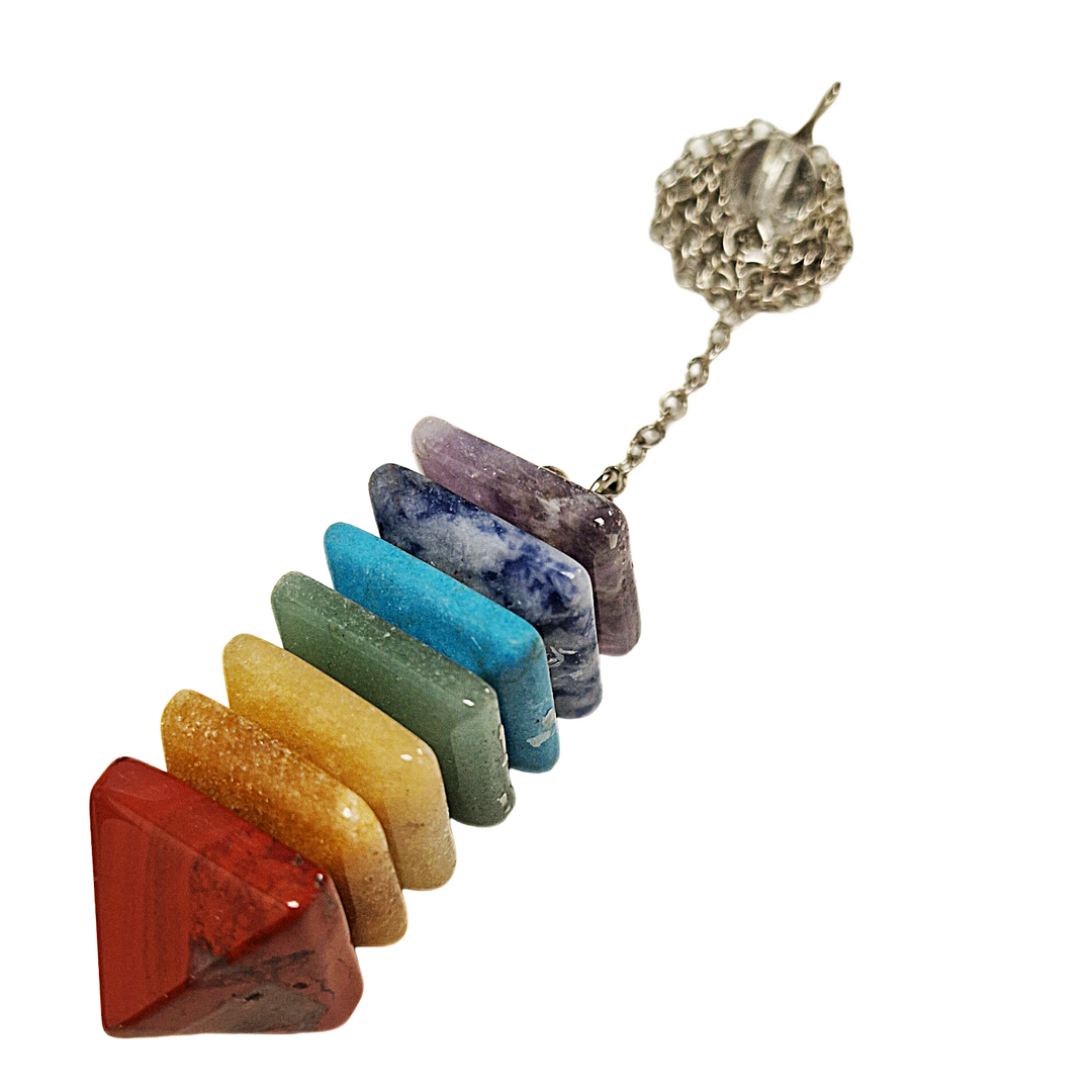Chakra pendulum with stacked pyramid design for energy balance