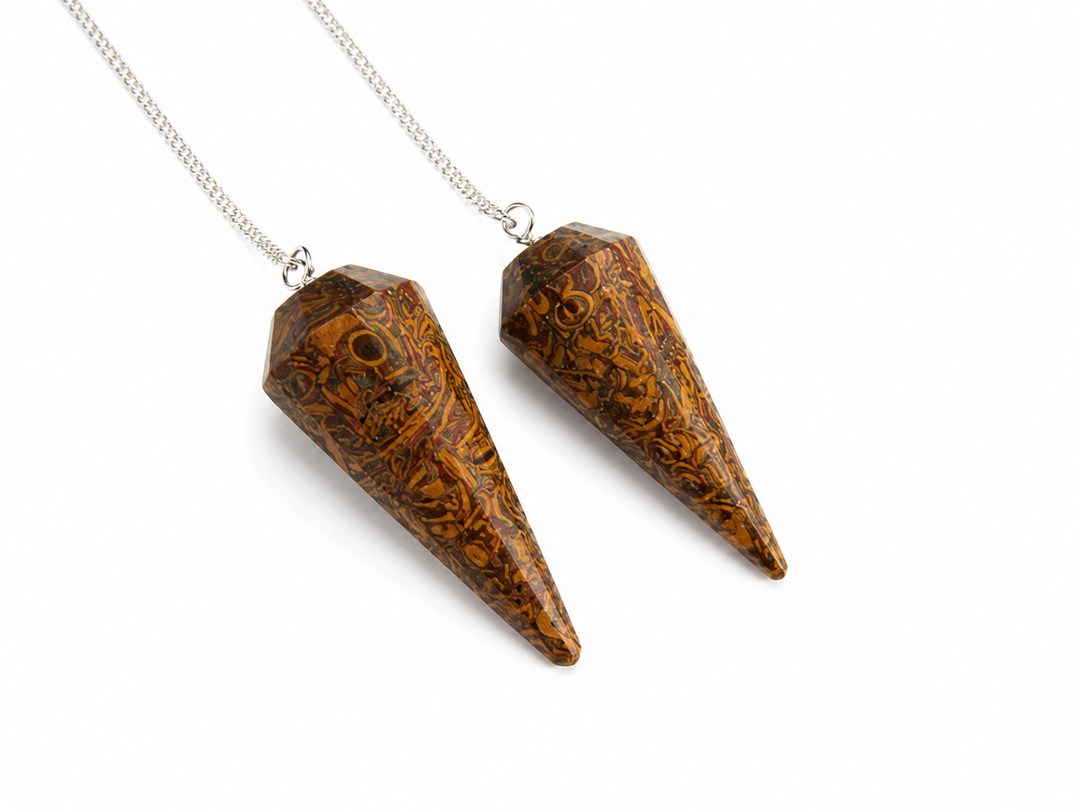 Calligraphy Stone (Miriam Stone) 6 Sided Pendulum with Clear Quartz Holding Bead