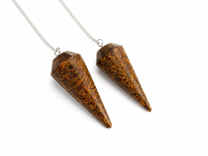 Calligraphy Stone (Miriam Stone) 6 Sided Pendulum with Clear Quartz Holding Bead