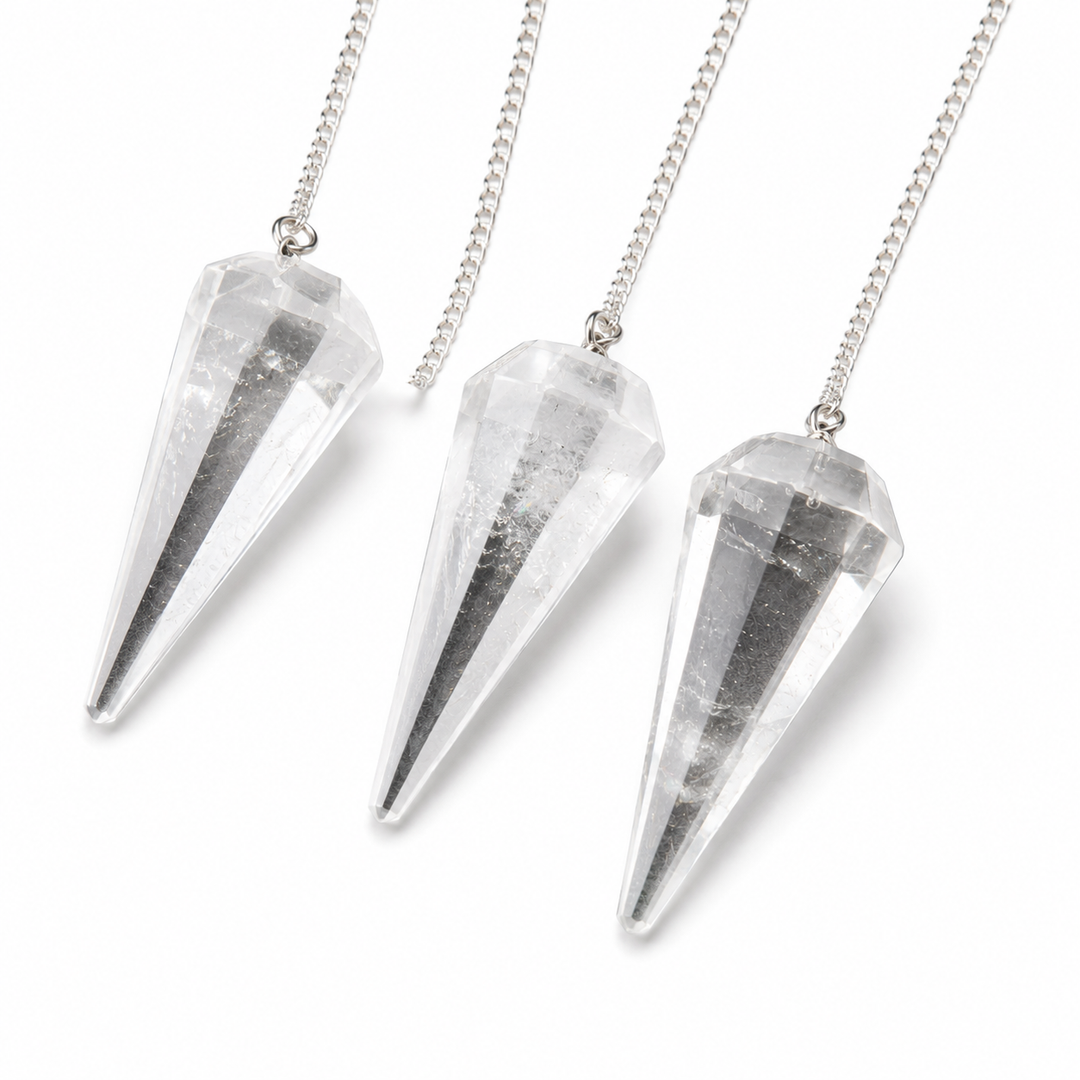 Clear Quartz (Crystal Quartz) 6 Sided Pendulum with Clear Quartz Holding Bead