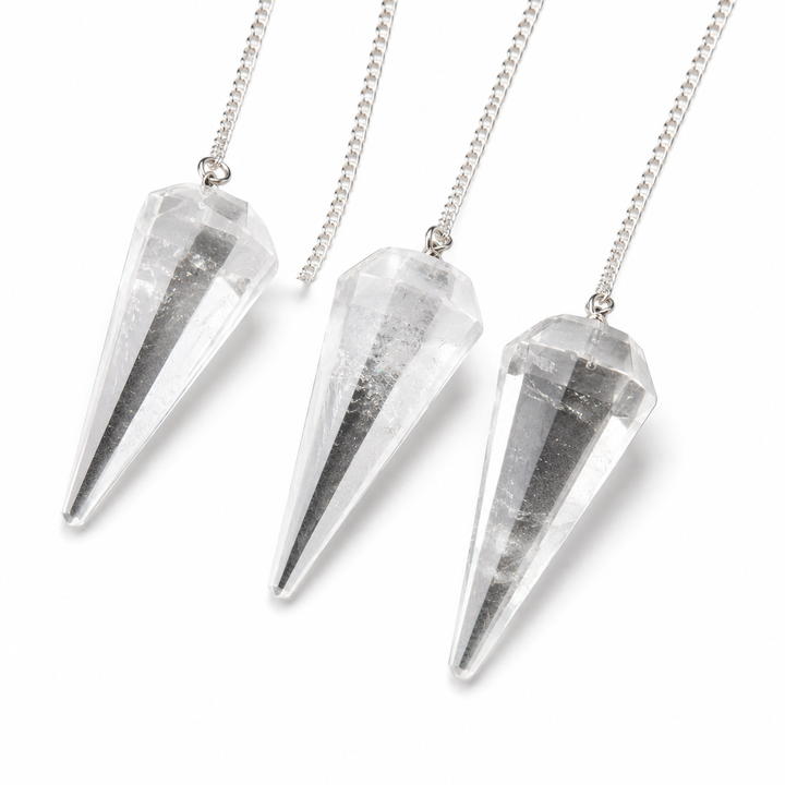 Clear Quartz (Crystal Quartz) 6 Sided Pendulum with Clear Quartz Holding Bead