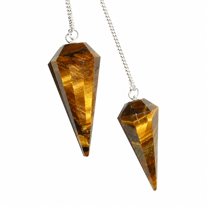 Gold Tiger’s Eye 6 Sided Pendulum with Clear Quartz Holding Bead