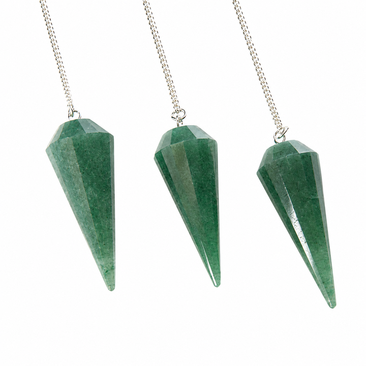Green Aventurine 6 Sided Pendulum with Clear Quartz Holding Bead