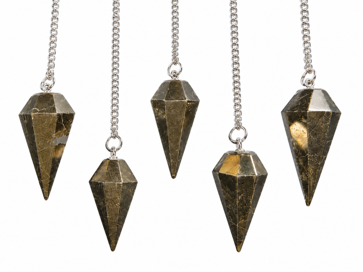 Pyrite 6 Sided Pendulum with Clear Quartz Holding Bead