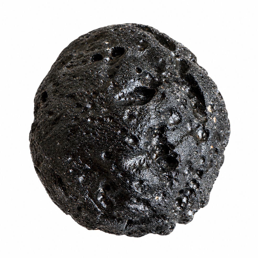 GeoFossils Philippine tektite specimen with irregular ridges and porous black surface on a white background