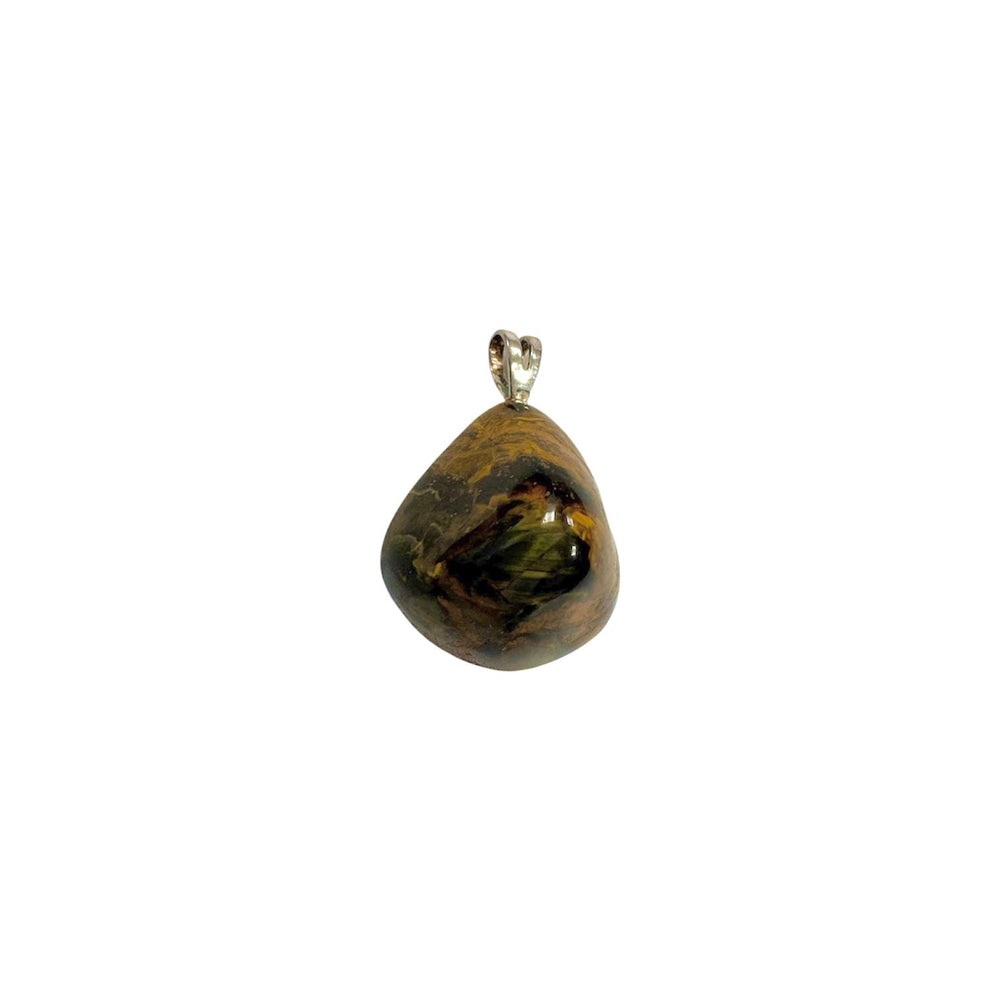 GeoFossils Pietersite Sterling Silver Pendant – Namibian storm-pattern pietersite crystal in sterling silver setting – transformation and grounding jewellery – handmade in the UK.