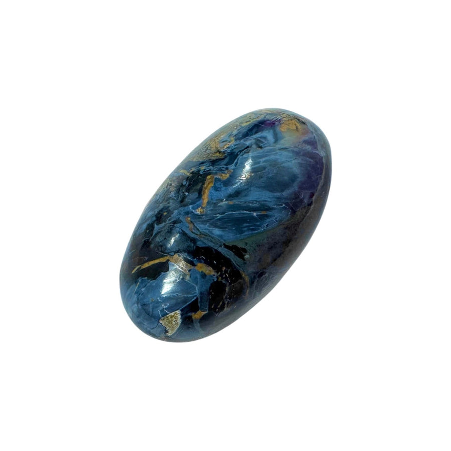 GeoFossils Unique Pietersite Shiva Lingham 30mm – exact crystal shown, polished tempest stone with golden and blue flashes for courage, clarity, and transformation.