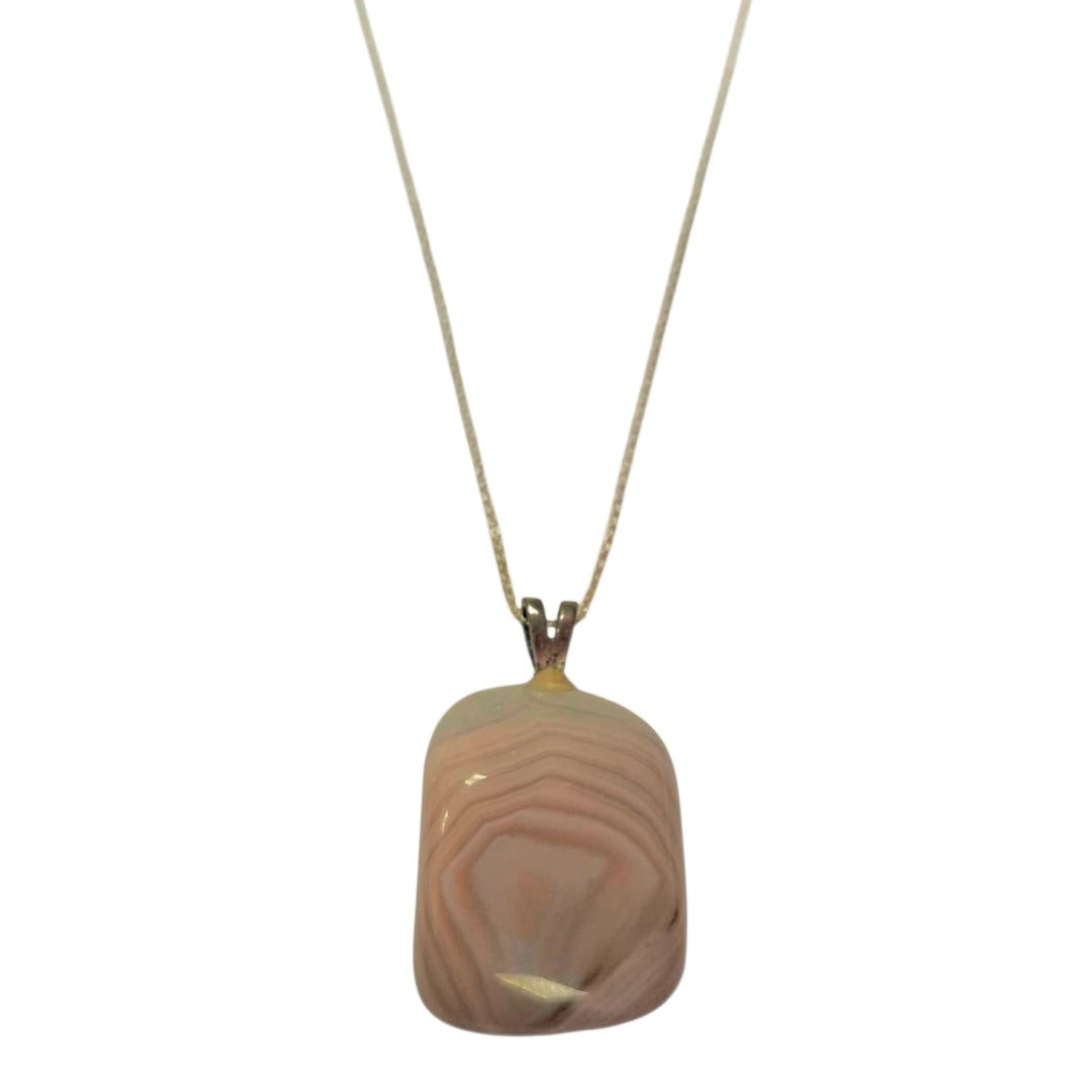 Pink Agate pendant with soft rose hues and natural banding, set in hallmarked sterling silver – calming heart chakra necklace with optional silver chain