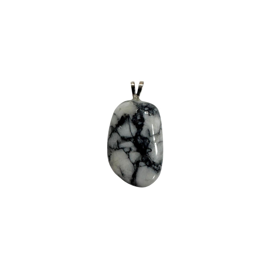 GeoFossils Pinolith Sterling Silver Pendant – Austrian grey-and-white pinolith crystal in sterling silver setting – calming and grounding jewellery – handmade in the UK.