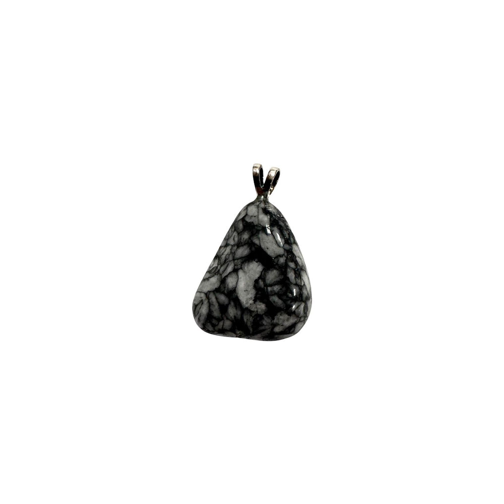 GeoFossils Pinolith Sterling Silver Pendant – Austrian grey-and-white pinolith crystal in sterling silver setting – calming and grounding jewellery – handmade in the UK.
