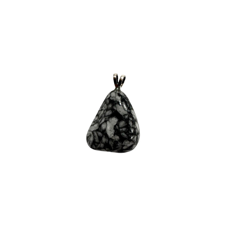 GeoFossils Pinolith Sterling Silver Pendant – Austrian grey-and-white pinolith crystal in sterling silver setting – calming and grounding jewellery – handmade in the UK.