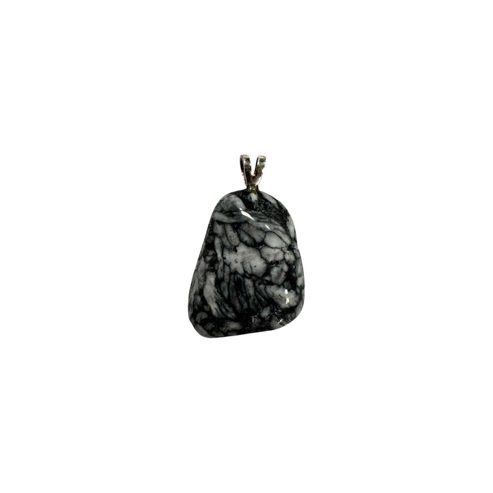 GeoFossils Pinolith Sterling Silver Pendant – Austrian grey-and-white pinolith crystal in sterling silver setting – calming and grounding jewellery – handmade in the UK.